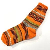 British Hat Lady Hand-Knit Socks Orange, Browns, Lime Multi Coloured