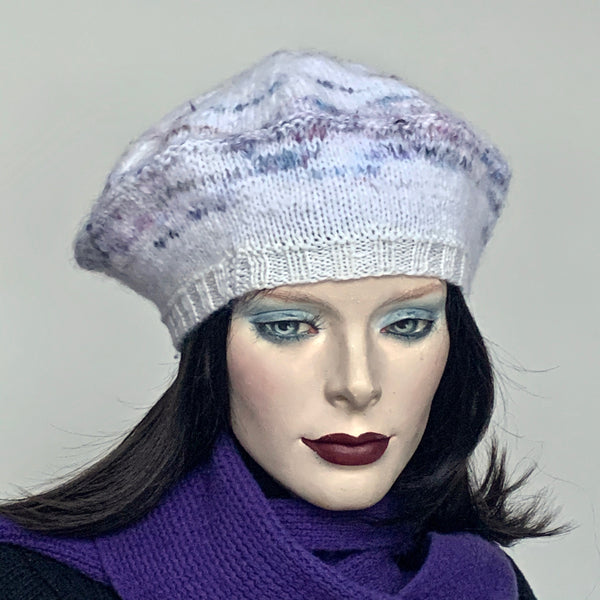 Ildiko Mohair Blend Beret White with a Touch of Variegated Purple