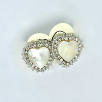 Kunda Art Beaded Earrings White Hearts with Mother of Pearl