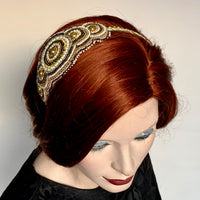 Kunda Art Beaded Headband Bronzes and Whites with Pearls