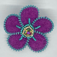 Kunda Art Flower Pin/Clip Purple Wool with Turquoise Zipper