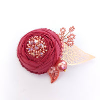 Kunda Art Pink Silk Cupped Rose Pin