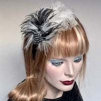My Little Hat Fascinator Black and White Checkerboard and Feathers