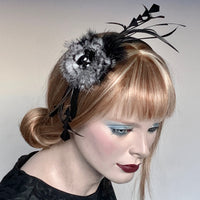 My Little Hat Fascinator Black and White Feathers and Stones