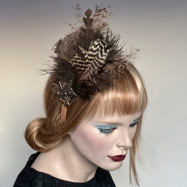 My Little Hat Fascinator Brown Toned Natural Feathers and Star