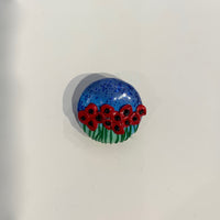 Pebbles and Bloom Poppies Brooch Polymer Clay Blue