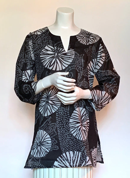 Black and Grey Lily Pad Print Traveller Tunic