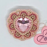 Kunda Art Beaded Pin Pink Heart with Cabuchon