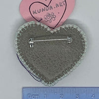 Kunda Art Beaded Pin Pink and Blue Sequins Mother of Pearl and Rhinestones Heart