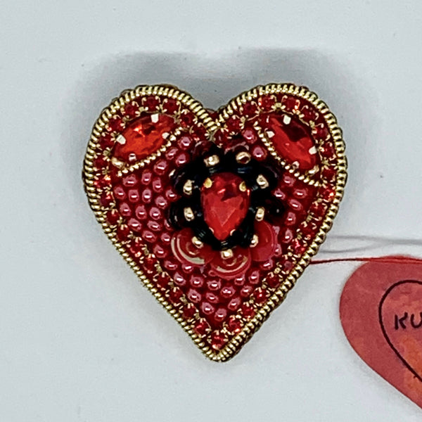 Kunda Art Beaded Pin Red Stones Heart