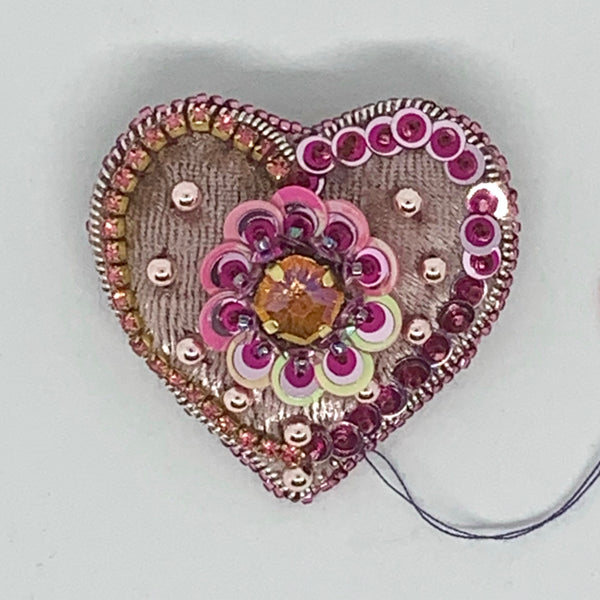 Kunda Art Beaded Pin Rose Velvet and Sequined Heart