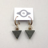  Italian Marble Triangle /Small Hexagon Brass Bead in Hex Frame/ Brass Hooks Earrings. Original, one of a kind handmade in Ottawa earrings