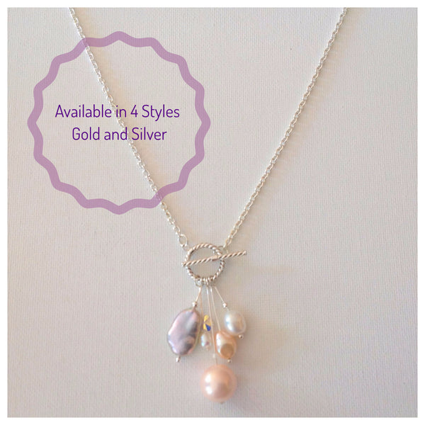 Gaby Pearls and Chain Necklaces in 4 Styles / Silver and Gold