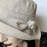 Fanfreluche Jojo Hat in Sand Linen with Knotted Bow